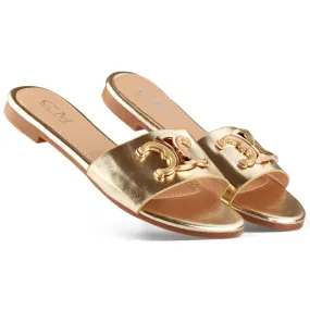 Goudkleurige, elegante damesslippers met decoratie gouden