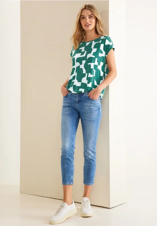 STREET ONE TSHIRT MET PRINT EN GEBREIDE BAND.
